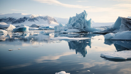 Wall Mural - Frozen landscape reflects the beauty of nature tranquil icy adventure generated by AI