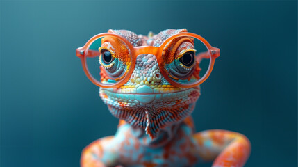 Wall Mural - close-up of colorful lizard with glasses