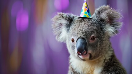 Wall Mural - Koala with birthday hat generative ai