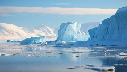 Poster - Frozen arctic landscape, majestic mountains reflect in tranquil icy waters generated by AI