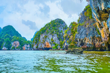 Sticker - The rocky coast of Ko Thalu Ok Island, Phang Nga Bay, Thailand