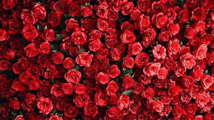 Natural background of red roses, generative ai