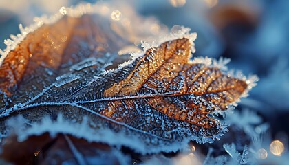 Wall Mural - a close up of a leaf covered in frost