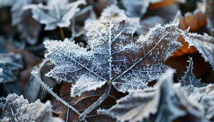 Wall Mural - a close up of a leaf covered in frost