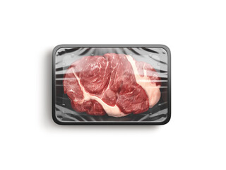 Wall Mural - Blank transparent plastic tray with beef mockup, top view