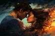 Romantic Passionate kiss illustration art. Couple passion love romance dating. Generate Ai