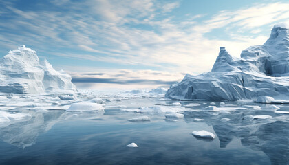 Wall Mural - Majestic winter landscape frozen water, blue sky, tranquil mountains generated by AI