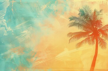 Sticker - tropical backdrop with a palm tree in color Generative AI