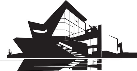 Shadowed Structures Contemporary Black Architecture Vector Ink Elegance Stylish Abstract Building Design