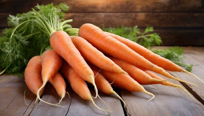 Carrot harvest on soil ground in garden, harvesting. Bunch of organic dirty fresh carrots with green tops close up. Vegetables background	