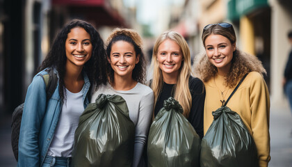 Poster - A group of cheerful young adults smiling, enjoying city life generated by AI