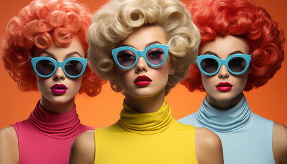 Poster - Fashion collection  women beauty in multi colored wigs, elegant and cute generated by AI