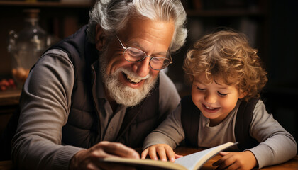 Poster - A happy family reading, bonding, and learning together indoors generated by AI