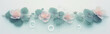 Background for bookmarks and header of herbal medicine sites. Panoramic banner with soft light, ethereal white flowers, medicinal herbs. Zen blooms and leaves for alternative medical cures