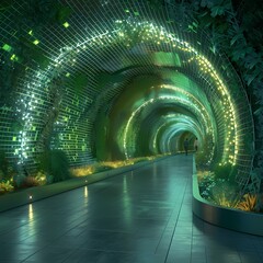  Futuristic Green Urban Tunnel with LED Lighting