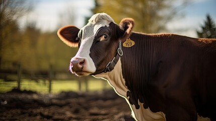 Wall Mural - farm cow with ear tag