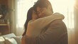 Generative AI : Asian young couple hugging with positive emotion and loving together at warmth place. 