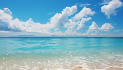 Sticker - Idyllic tropical coastline, clear sky, tranquil wave, sandy beach generated by AI