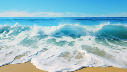 Sticker - Blue water splashing on sandy coastline, a tranquil seascape generated by AI