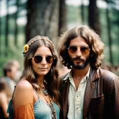 Wall Mural - Vintage image of a couple of young hippies