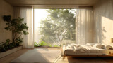 Fototapeta  - A serene bedroom with calming interior design. Created with generative AI.
