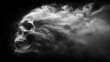 Concept of drugs that kill with a floating skull dissolved into white powder on a black background