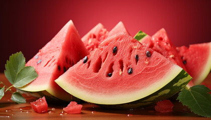 Canvas Print - Fresh watermelon slice, a sweet, juicy summer refreshment generated by AI