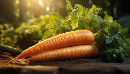 Wall Mural - Fresh organic vegetables on wooden table, healthy eating outdoors generated by AI