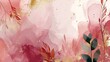 Elegant floral artwork with gold splatter on pink background. Abstract watercolor backdrop. Copy space. Concept of botanical art, elegant wallpaper, minimalist design.