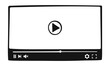 Video player interface in handdrawn style. Online film screen with progress slider bar and buttons. Multimedia mobile app window template for movie playing. Vector doodle illustration.