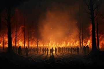 Wall Mural - Destructive People forest burning. Heat nature. Generate Ai