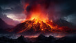 Mountain peak erupting, fiery sky, nature destructive beauty generated by AI