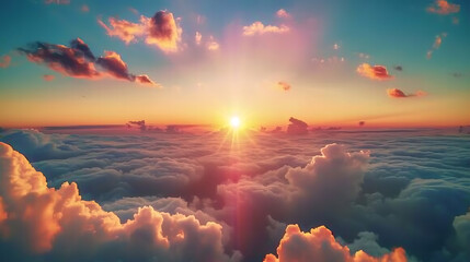 Wall Mural - A breathtaking photograph taken from above the clouds, revealing a stunning vista of a beautiful sky