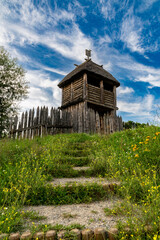 Poster - Wooden gate and fort. Summer countryside	