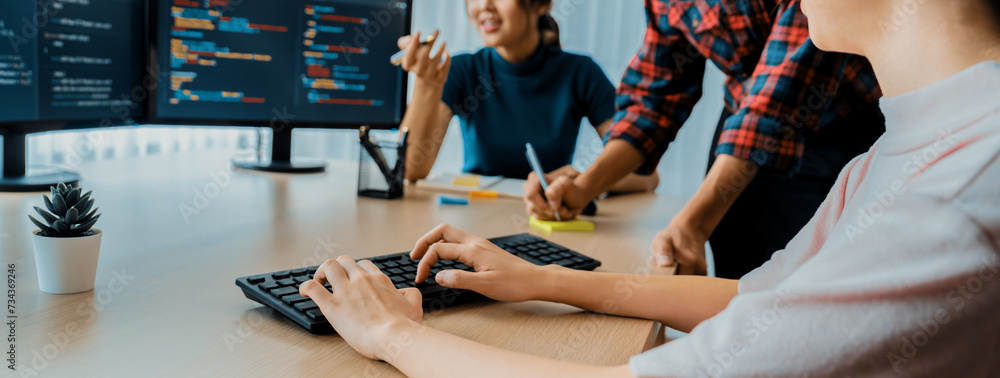 Coding Teamwork Split Young Professional website developer and cooperative computer engineer ...