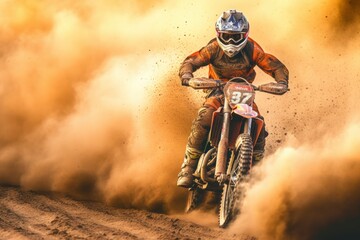 Photo of a motocross rider on the dusty road