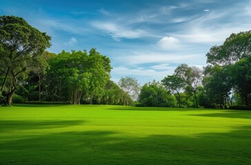 Wall Mural - Serene Park Landscape with Lush Greenery and Blue Sky