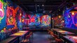 The walls are splashed with neon graffiti giving off a cool urban vibe