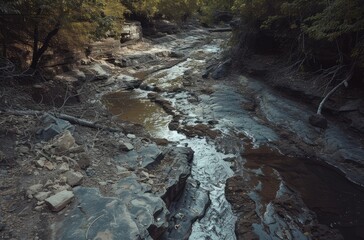 Canvas Print - Serene Stream Flowing Through a Shaded Canyon