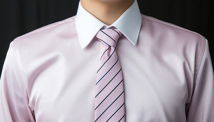 Canvas Print - Confident businessman in suit holding blue shirt, success in office generated by AI