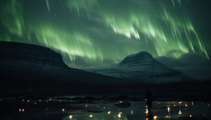 Sticker - Majestic mountain peak illuminated by starry winter night generated by AI