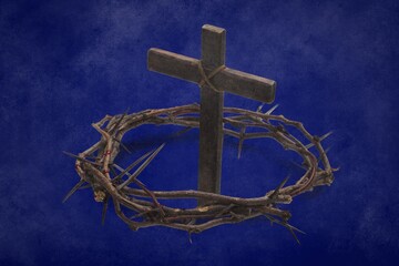 Wall Mural - Crown of thorns on dark blue background