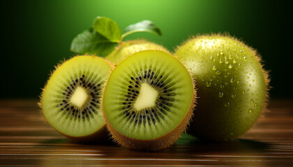 Poster - Freshness and nature in a slice of organic kiwi generated by AI