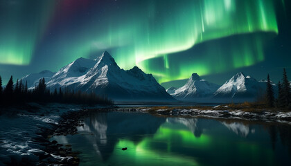 Wall Mural - majestic mountain range illuminated by milky way in tranquil night generated by ai