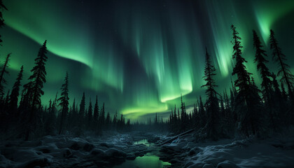 Wall Mural - majestic mountain range illuminated by glowing aurora polaris generated by ai