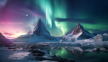 Wall Mural - majestic mountain peak illuminated by the milky way at night generated by ai