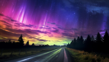 Wall Mural - travel through the dark, vibrant sky, a vanishing point generated by ai