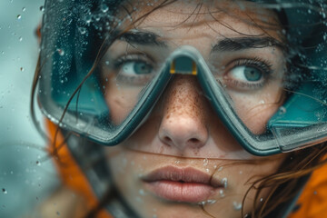 Sticker - An image of a female marine biologist conducting underwater research, emphasizing the importance of women in marine conservation and scientific exploration. Generative Ai.