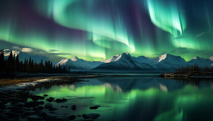 Wall Mural - majestic mountain range reflects tranquil night sky beauty generated by ai