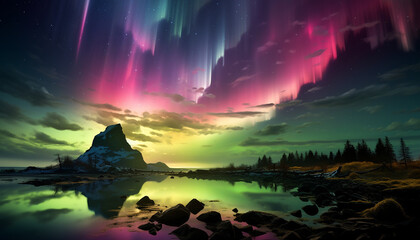 Wall Mural - majestic mountain peak reflects tranquil sunset over serene water generated by ai